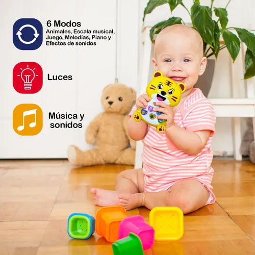 Piano musical de juguete para bebés – diseño de tigre con luces y sonidos